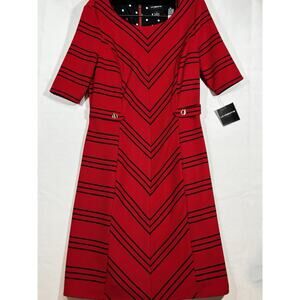New Liz Claiborne Midi Dress Sz S Red Navy Quiet Luxury career Classy Modest